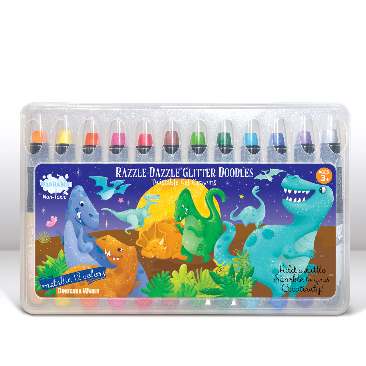 The Piggy Story - Dinosaur World Glitter Doodle Gel Crayons